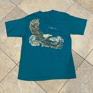 Vintage Resort Images California Eagle Graphic Shirt Men XL Teal Blue Cotton USA